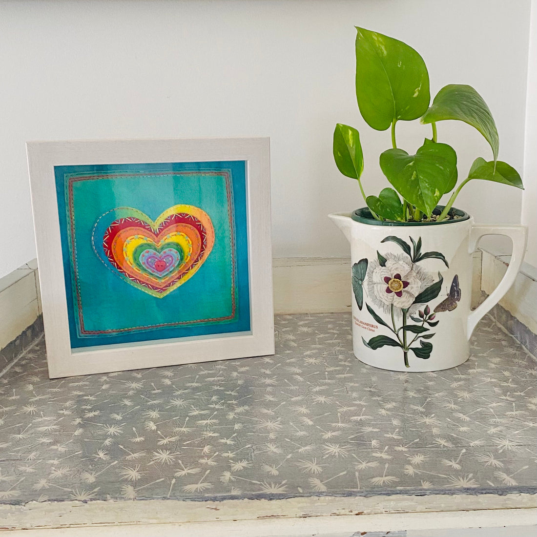 Framed Heart Art - Rainbow Skies